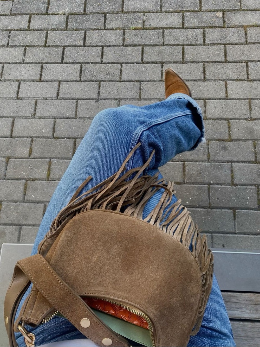 Franco Sarto Brown Suede Fringe Crossbody Bag
